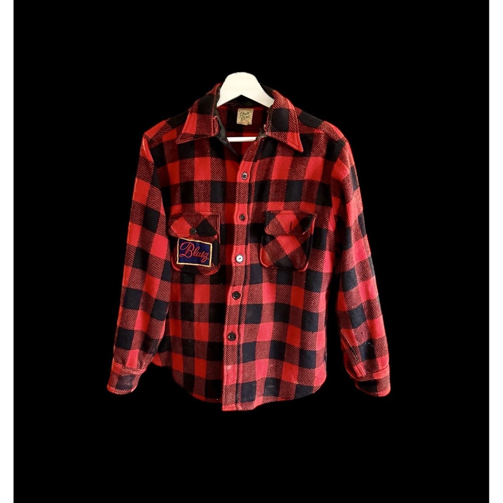 Storm Hero Vintage 50's Plaid Shirt Sz‎ 15.5 Wool Blatz Checkered Distressed